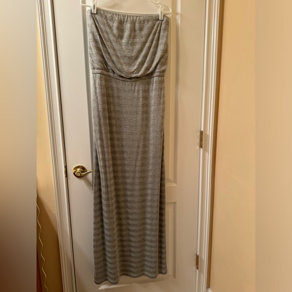 NWOT White House Black Market Gray Glitter Strapless Stripe Maxi Dress Size S - Picture 5 of 10